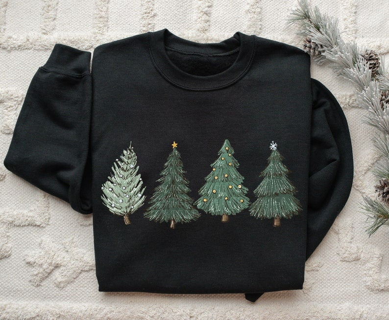 Christmas Sweatshirt,Womens Christmas Sweater,Christmas Crewneck Pullover Christmas Tree Holiday Sweaters Winter Matching Kids Youth Toddler