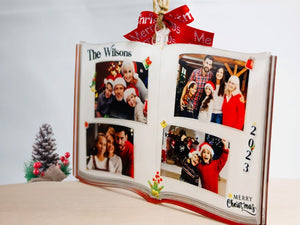 Photo Book Shaped Ornament, Personalized Custom Photo Print, Perfect Gift for Loved Ones, Customizable Gifts for Christmas Tree, Family Name
