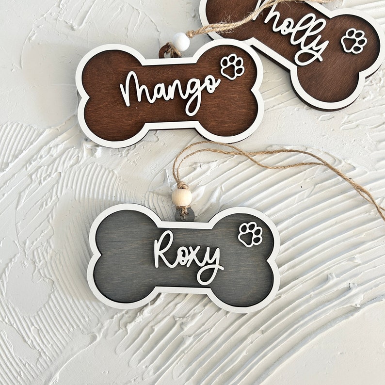 Personalized Pet Christmas Ornament, Custom Wood Bone Ornament, Dog Name Ornament, 3D Pet Ornament, Dog Birthday Gift, Dog Lover's gift