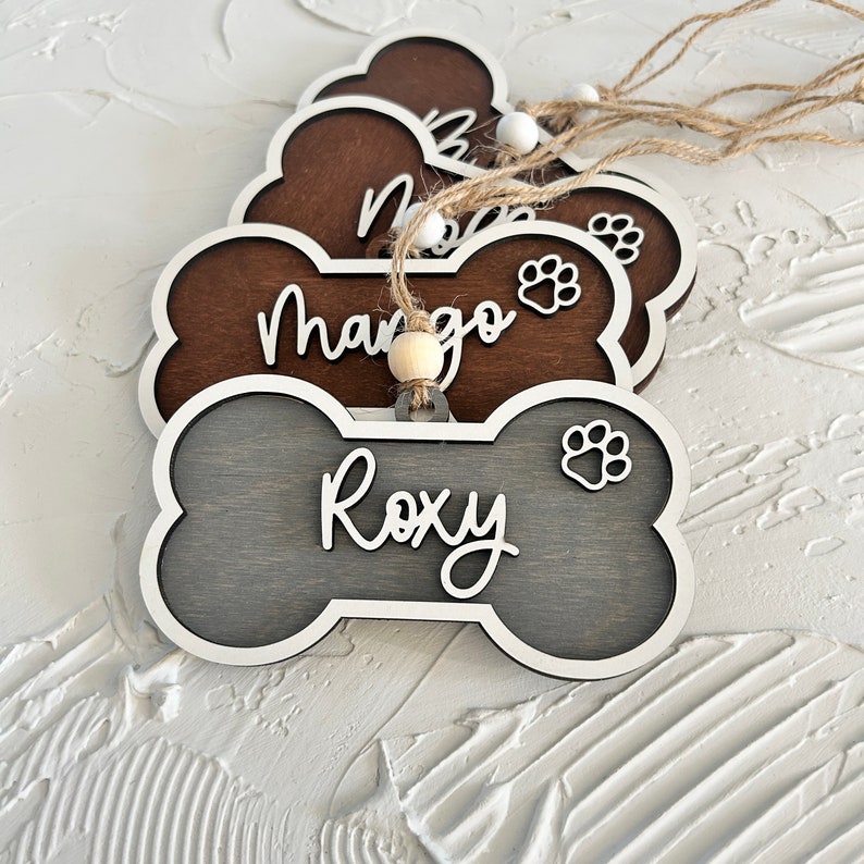 Personalized Pet Christmas Ornament, Custom Wood Bone Ornament, Dog Name Ornament, 3D Pet Ornament, Dog Birthday Gift, Dog Lover's gift