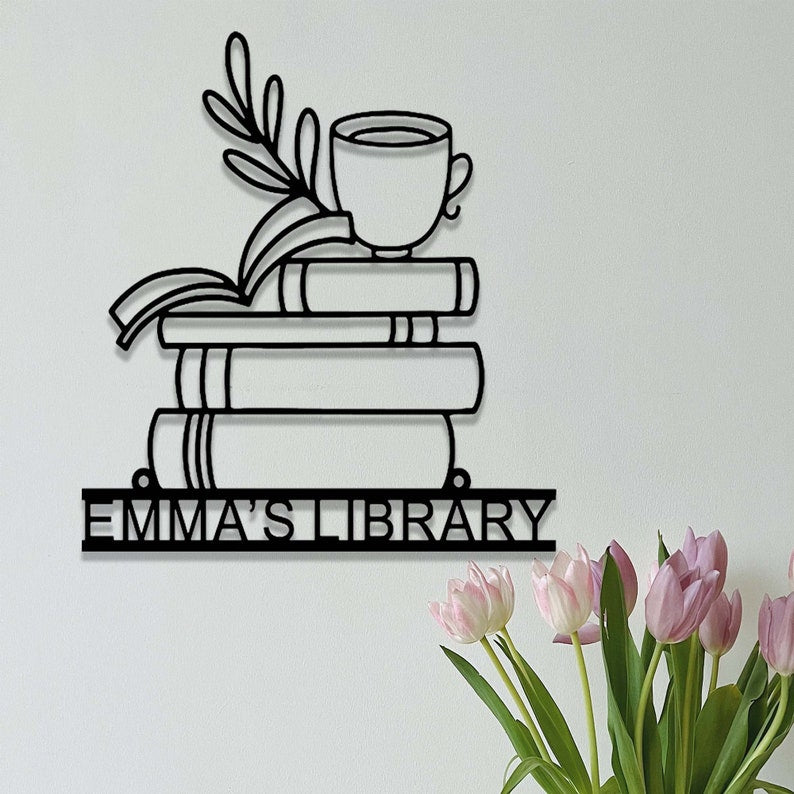Personalized Books Metal Sign,Bookshelf Sign,Custom Library Sign,Bookworm Sign,Book Club Decor,Reading Room Sign,Books Metal Wall Art
