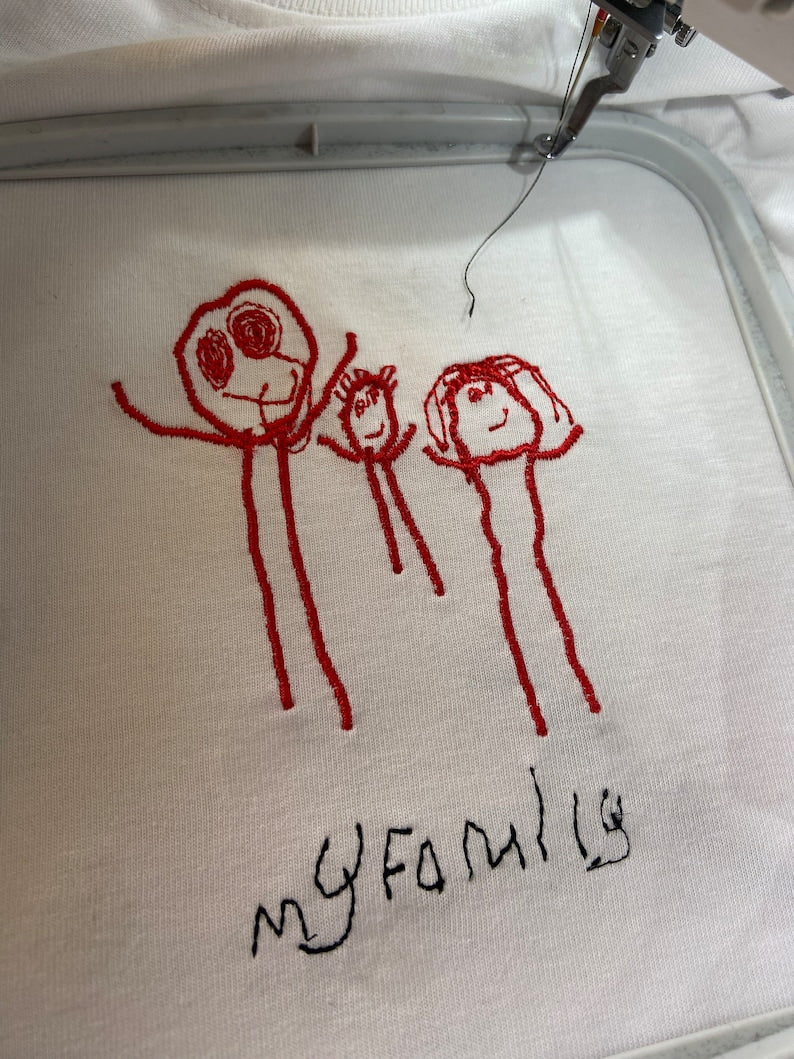 Personalized kids drawing artwork shirt - Embroidered custom photo shirt - Handmade shirt