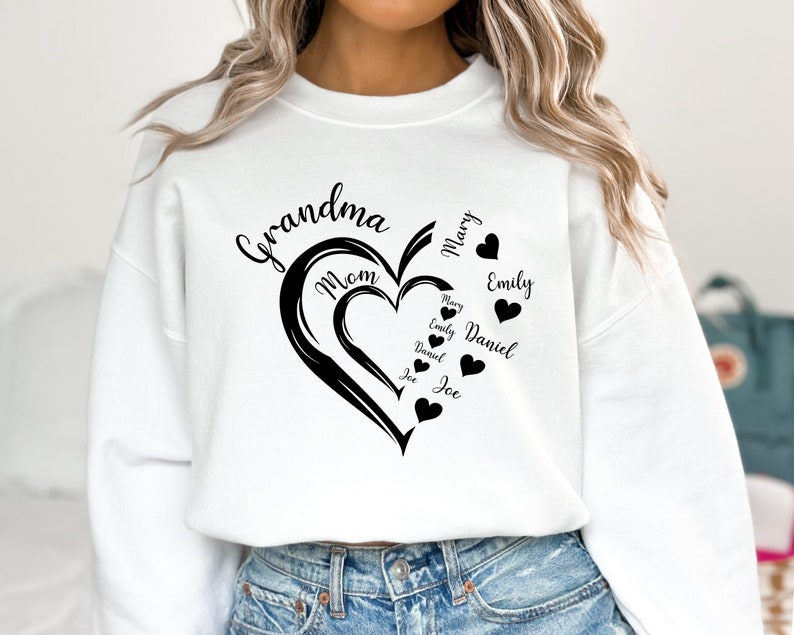 Custom Grandma Heart Sweatshirt, Grandma Hoodie, Grandma Heart with Kid Names, Custom Grandma With Kid Names, Mom and Grandma Crewneck