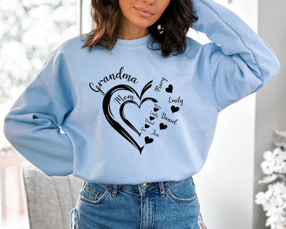 Custom Grandma Heart Sweatshirt, Grandma Hoodie, Grandma Heart with Kid Names, Custom Grandma With Kid Names, Mom and Grandma Crewneck