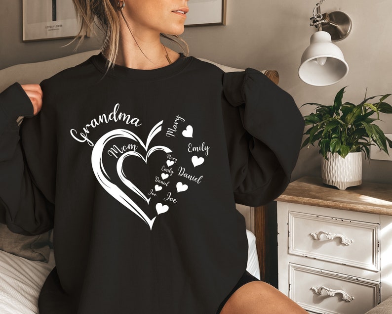 Custom Grandma Heart Sweatshirt, Grandma Hoodie, Grandma Heart with Kid Names, Custom Grandma With Kid Names, Mom and Grandma Crewneck