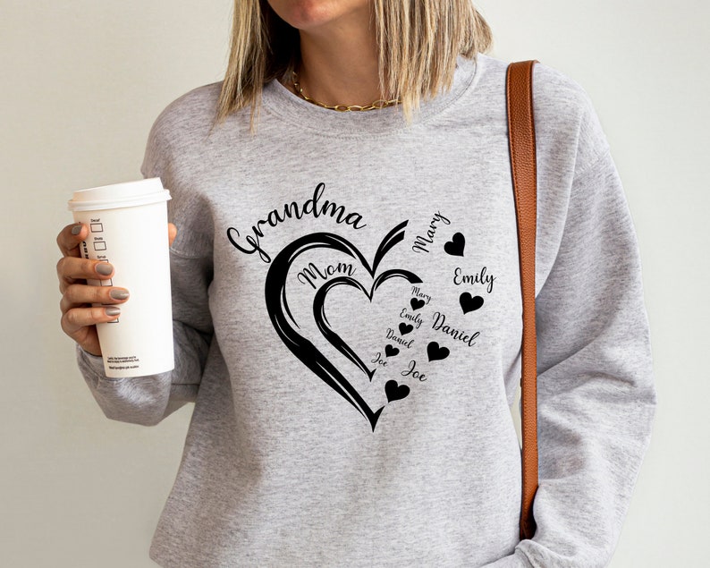 Custom Grandma Heart Sweatshirt, Grandma Hoodie, Grandma Heart with Kid Names, Custom Grandma With Kid Names, Mom and Grandma Crewneck