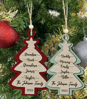 Christmas Name Ornament Tree Laser Cut, Christmas Ornament, Christmas Tree Family, 3-8 Family Members