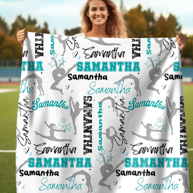Personalized Gymnastics Blanket, Custom Girl Name Collage with Gymnastics Pattern, Personalized Gift for Gymnasts, Make Your Gift Personal