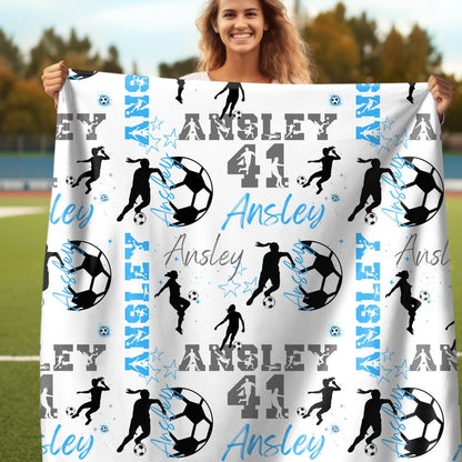 Custom Name Soccer Blanket, Personalized Soccer Girl, Gift for Soccer Lover, Blanket For Soccer Player, Gift for Senior Night