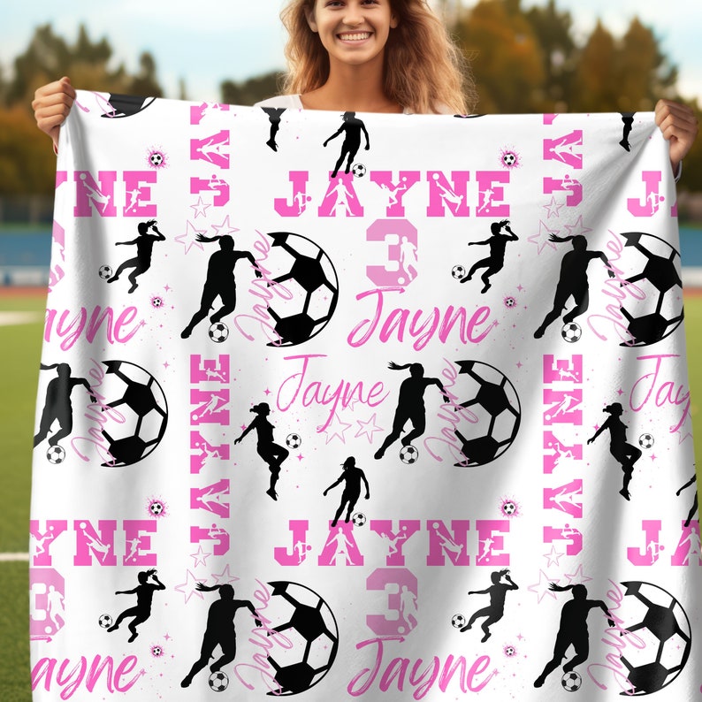 Custom Name Soccer Blanket, Personalized Soccer Girl, Gift for Soccer Lover, Blanket For Soccer Player, Gift for Senior Night