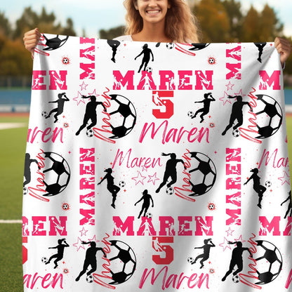 Custom Name Soccer Blanket, Personalized Soccer Girl, Gift for Soccer Lover, Blanket For Soccer Player, Gift for Senior Night