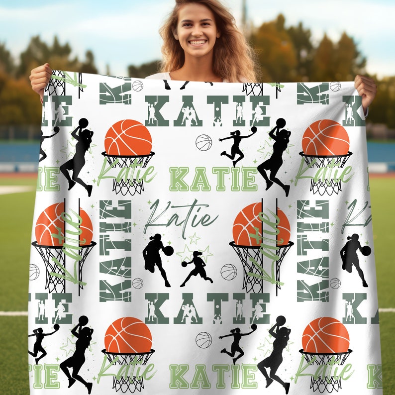 Basketball Girl Personalized Blanket, Custom Name Basketball Throw, Gift For Basketball Player, Sports Team Gift, Senior Night Gift