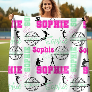 Volleyball Girl Personalized Blanket, Custom Girl Name Collage with Volleyball Pattern, Gift for Volleyball Player, Custom Team Throw
