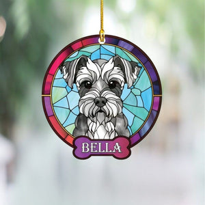 Personalized Schnauzer Ornament, Custom Schanuzer gift for Dog Lovers and Schnauzer Moms & Dads, Mini Schnauzer Acrylic Faux Stained Glass
