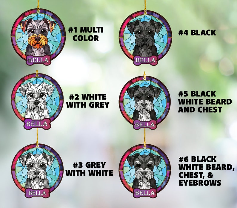 Personalized Schnauzer Ornament, Custom Schanuzer gift for Dog Lovers and Schnauzer Moms & Dads, Mini Schnauzer Acrylic Faux Stained Glass