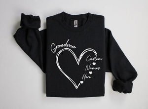 Custom Grandma Sweatshirt with Grandkids Names, Grandma Heart Sweat, Grandkids Name Shirt, Gift For Grandma, Nana Crewneck, Abuela Gifts