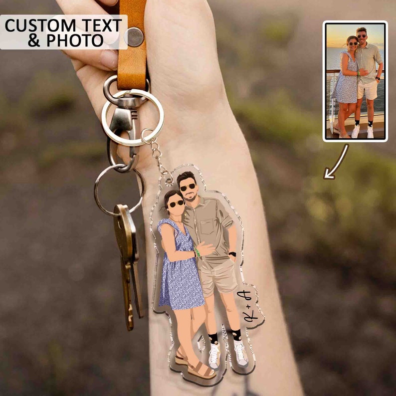 Valentine Gift For Him Boyfriend, Personalized Photo Keychain, Custom Faceless Portrait, Keychain For Boyfriend, Valentine Day Gift Idea