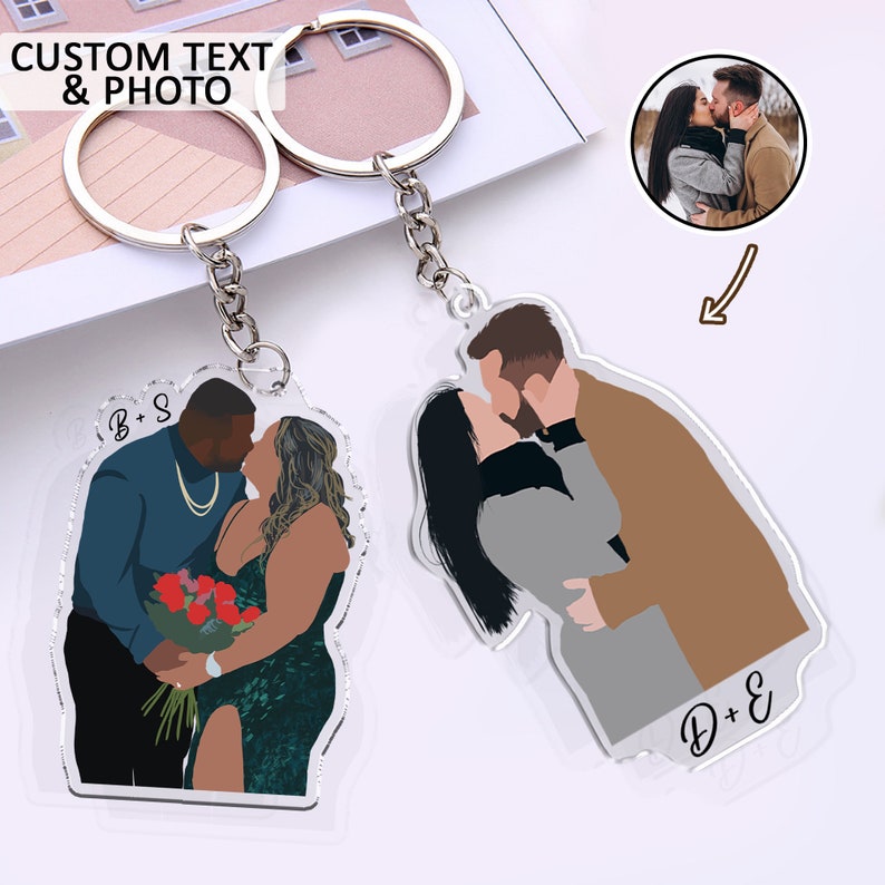 Valentine Gift For Him Boyfriend, Personalized Photo Keychain, Custom Faceless Portrait, Keychain For Boyfriend, Valentine Day Gift Idea