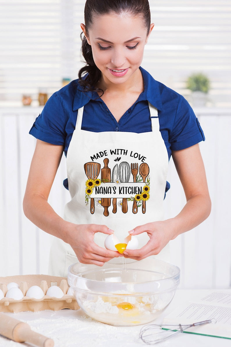 Personalized Apron With Pockets, Nana Apron Made With Love, Mama Apron Gift, Valentine Mothers Day or Birthday Gift for Nana or Grandma