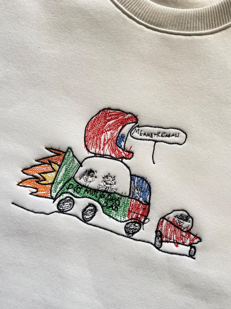 Personalized kids drawing artwork shirt - Embroidered custom photo shirt - Handmade shirt