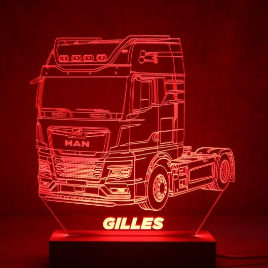 Personalized LED Lamp | MAN TGX Truck Engraved | Plexiglass night light | Beech Base | Road Driver Gift | Personalized Truck Lamp