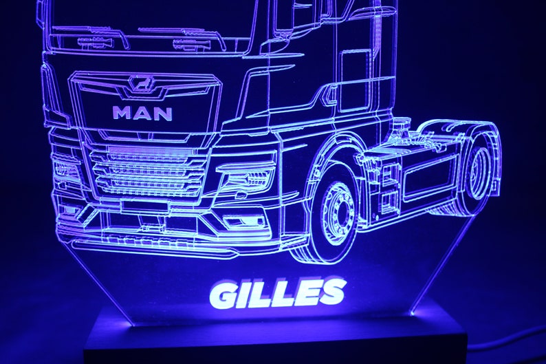 Personalized LED Lamp | MAN TGX Truck Engraved | Plexiglass night light | Beech Base | Road Driver Gift | Personalized Truck Lamp
