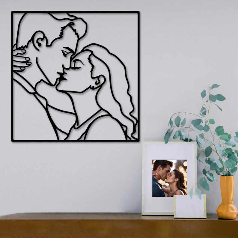 Custom Metal Portrait, Family Portrait Drawn Laser Cutting from Iron, Wall Decor, Personalized Portrait from Photo, Anniversary Gifts