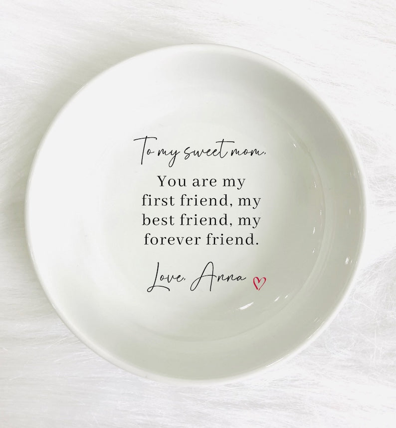 To My Sweet Mom Custom Ring Dish - Personalized Trinket Tray - Jewelry Dish for Birthday, Mother's Day To Mom, Grandma, Sister, Aunt