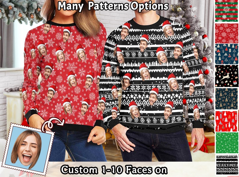 Personalized Ugly Christmas Sweater with Face for Man Women, Custom Family Photo Sweater, Picture Sweatshirt, Photo on Christmas Sweatshirt