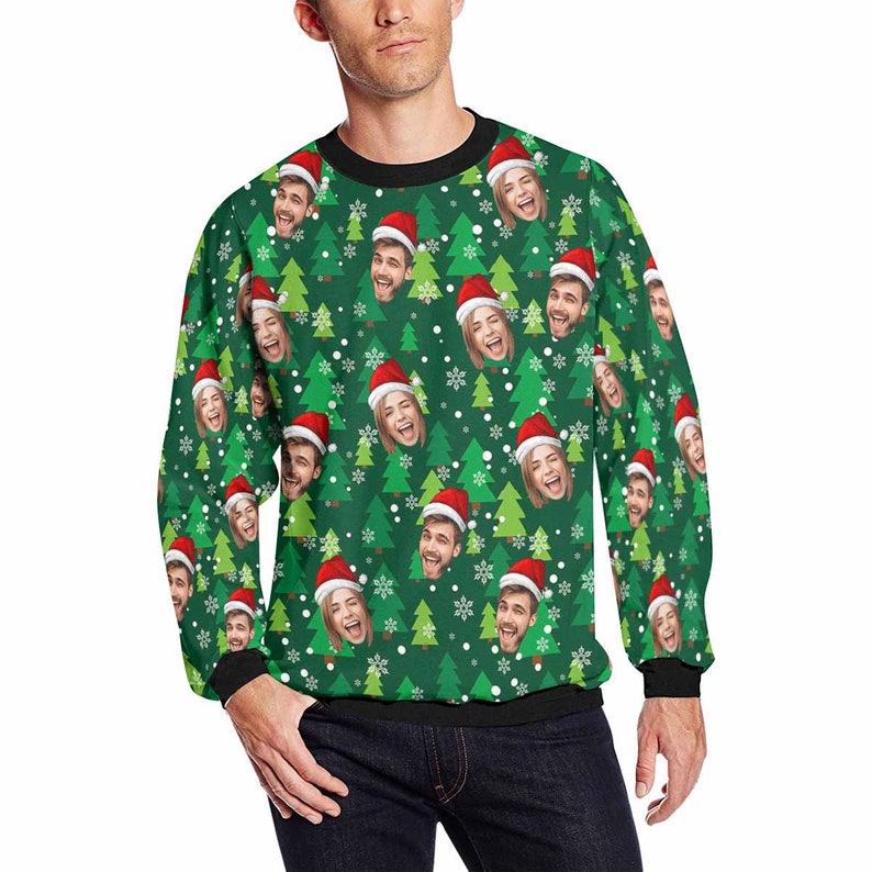 Personalized Ugly Christmas Sweater with Face for Man Women, Custom Family Photo Sweater, Picture Sweatshirt, Photo on Christmas Sweatshirt