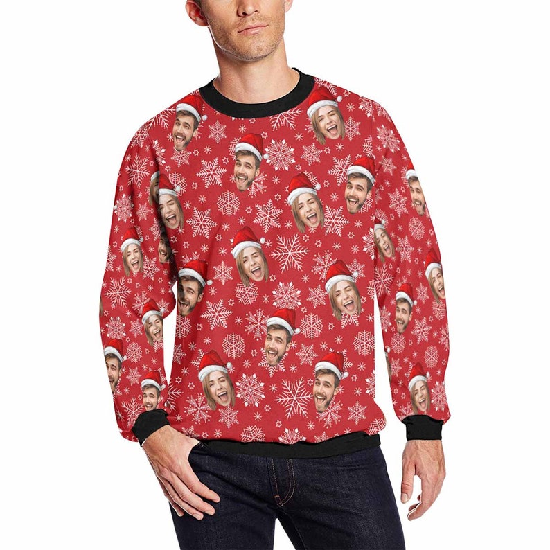 Personalized Ugly Christmas Sweater with Face for Man Women, Custom Family Photo Sweater, Picture Sweatshirt, Photo on Christmas Sweatshirt