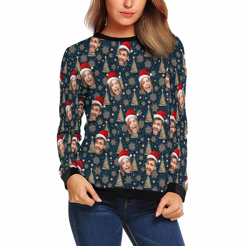 Personalized Ugly Christmas Sweater with Face for Man Women, Custom Family Photo Sweater, Picture Sweatshirt, Photo on Christmas Sweatshirt