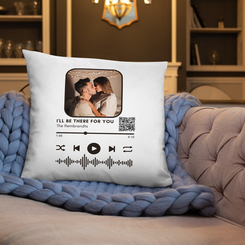 Personalized Photo Music Pillow, Scanable Song Code, Custom Cushion Cover, Couple Gift