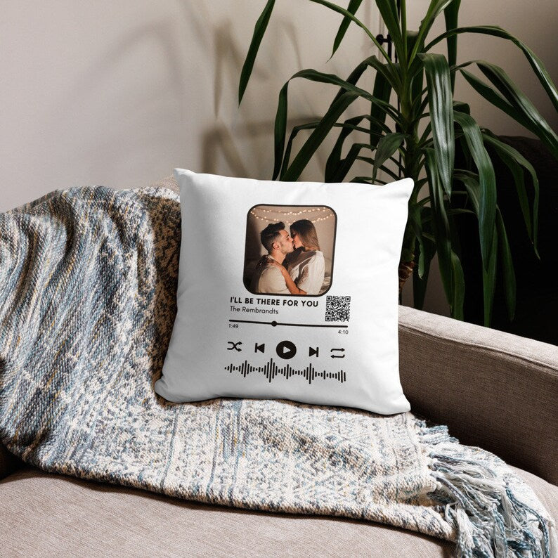 Personalized Photo Music Pillow, Scanable Song Code, Custom Cushion Cover, Couple Gift