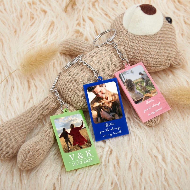 Photo Gifts, Personalised Photo Keyring, Birthday Gift for Family, Friends, Couples,Custom Message Keychain, any Photo and any Text Keychain
