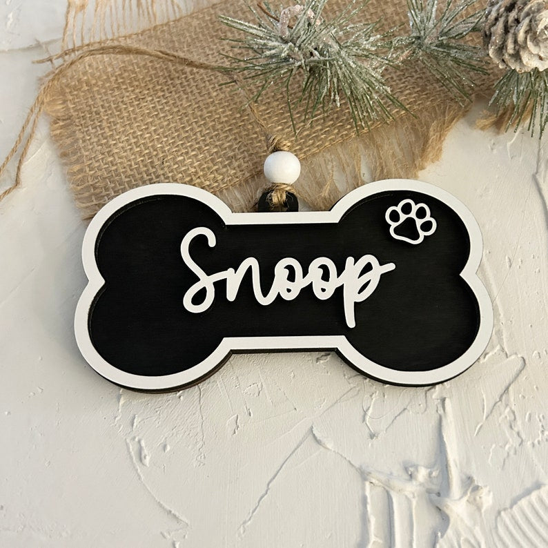 Personalized Pet Christmas Ornament, Custom Wood Bone Ornament, Dog Name Ornament, 3D Pet Ornament, Dog Birthday Gift, Dog Lover's gift