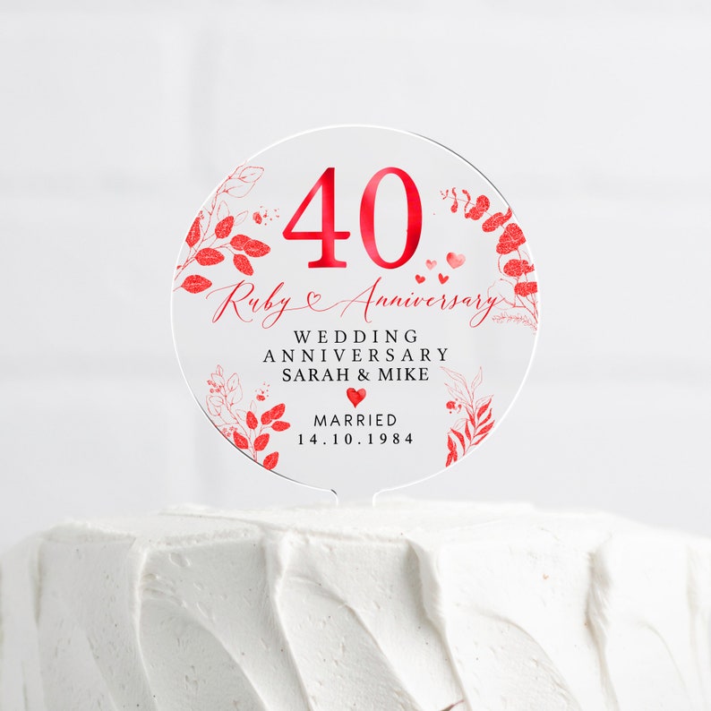 Personalised Anniversary Cake Topper, Ruby Anniversary Cake Topper, 40th Anniversary Cake Topper, 40th Anniversary Gift, 40th Anniversary