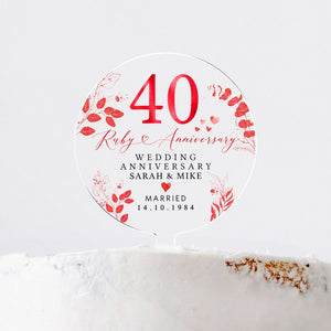 Personalised Anniversary Cake Topper, Ruby Anniversary Cake Topper, 40th Anniversary Cake Topper, 40th Anniversary Gift, 40th Anniversary