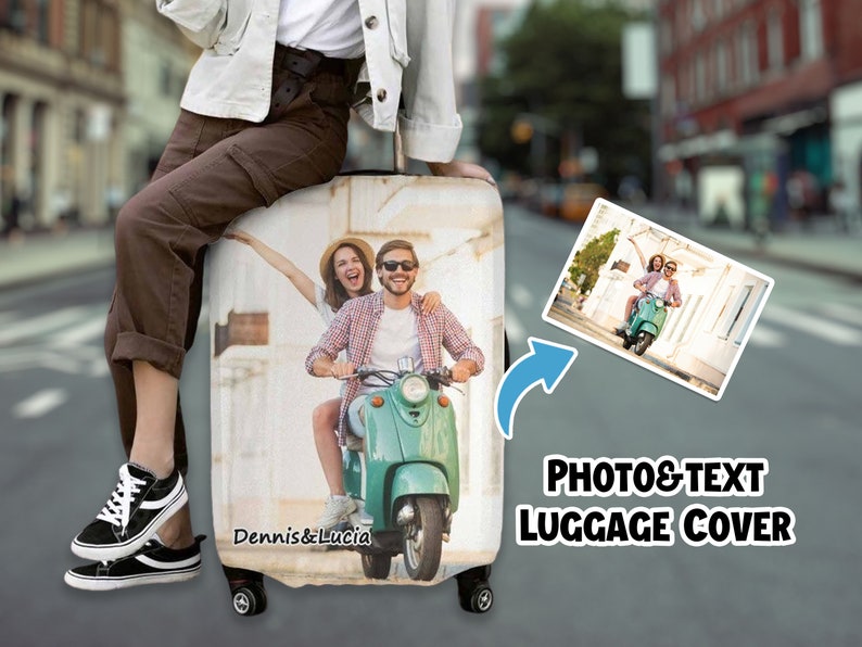 Custom Photo Luggage Cover, Personalize Pet Photo Logo Suitcase Covers, Customized Luggage Wrap Suitcase Protector, honeymoon gifts