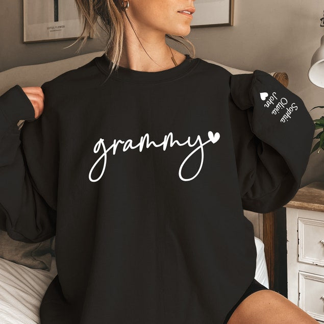 Custom Grammy Sweatshirt Kids Name on Sleeve, Custom Grammy Sweatshirt, New Mom Sweatshirt, Gift For Mom, Grandma Gift