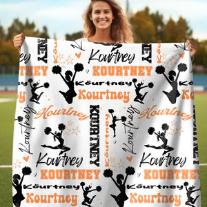 Cheerleader Personalized Blanket, Custom Girl Name Collage with Cheerleader Pattern, Personalized Gift for Cheerleader, Custom Cheer Team