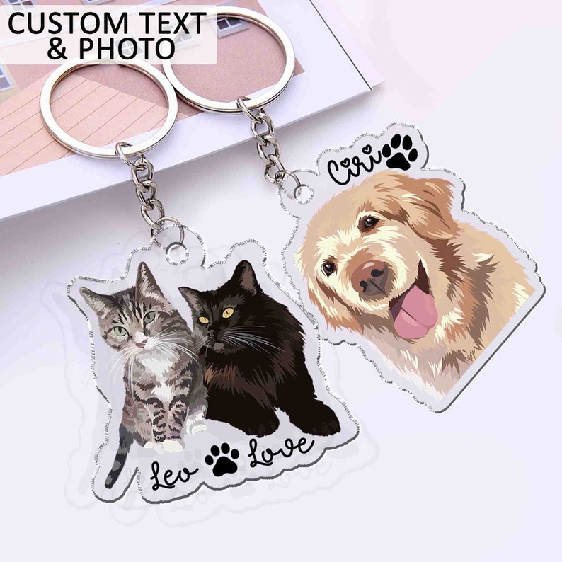 Personalized Pet Portrait Keychain, Pet Memorial Gift Portrait Keychain, Custom Photo Keychain Pet Gifts, Dog Cat Keychain For Pet Lover