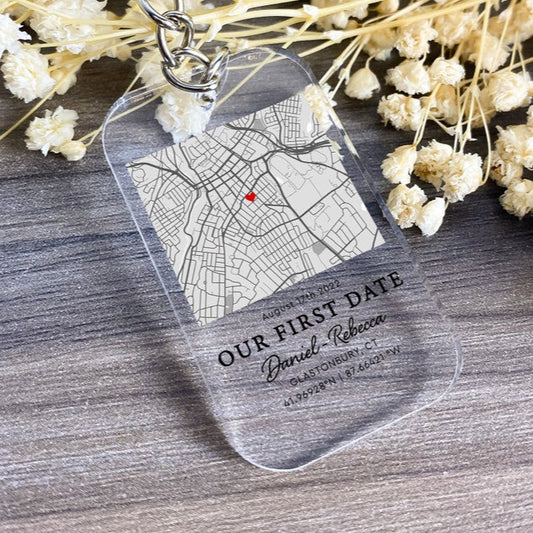 Valentines Day Gifts For Him, Personalized Map Our First Date Keychain, Custom Couple Gift, Valentine Gifts For Boyfriend, Acrylic Keychain