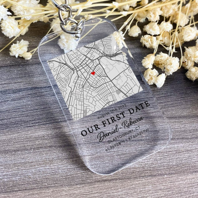 Valentines Day Gifts For Him, Personalized Map Our First Date Keychain, Custom Couple Gift, Valentine Gifts For Boyfriend, Acrylic Keychain