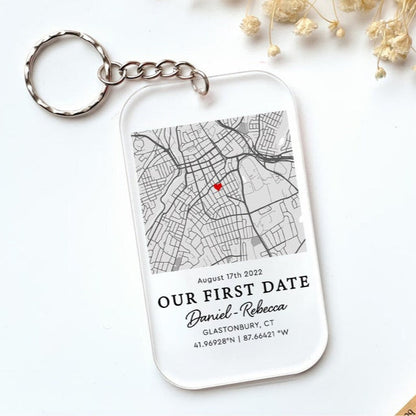 Valentines Day Gifts For Him, Personalized Map Our First Date Keychain, Custom Couple Gift, Valentine Gifts For Boyfriend, Acrylic Keychain