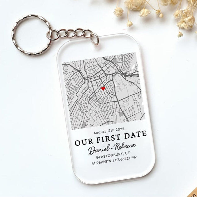 Valentines Day Gifts For Him, Personalized Map Our First Date Keychain, Custom Couple Gift, Valentine Gifts For Boyfriend, Acrylic Keychain