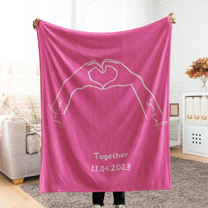 Personalised Couples Anniversary blanket, Valentine's Day Gift for Her Him Boyfriend Girlfriend Wife Husband. Custom Name Couple Throw