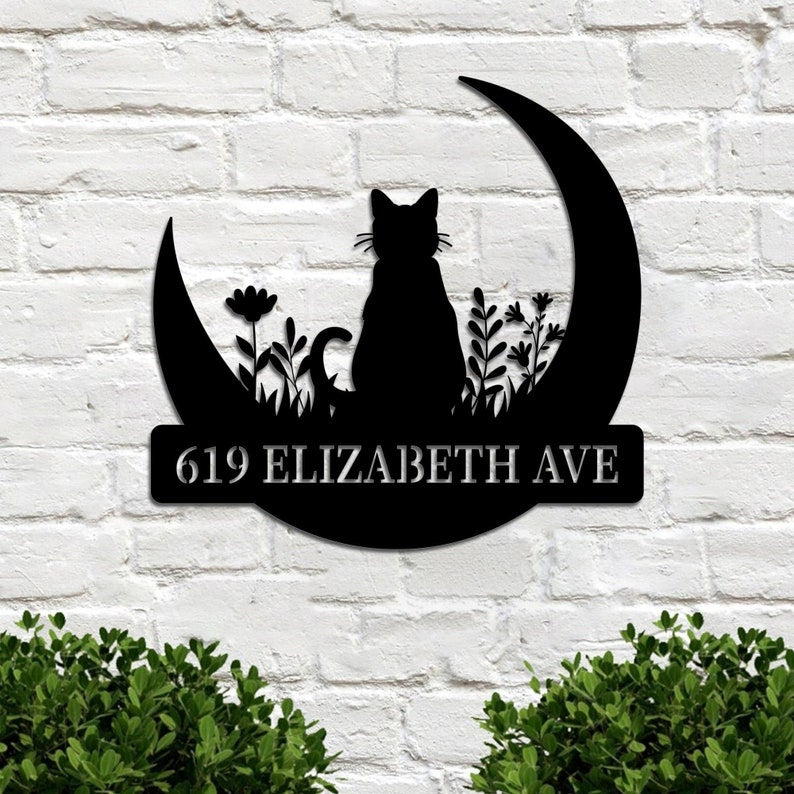 Custom House Number Metal Sign, Personalized Kitten Street Number Metal, Wall Decor Metal Sign, Street Address Plaque Metal