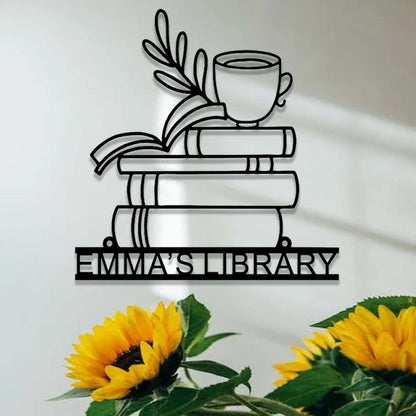 Personalized Books Metal Sign,Bookshelf Sign,Custom Library Sign,Bookworm Sign,Book Club Decor,Reading Room Sign,Books Metal Wall Art