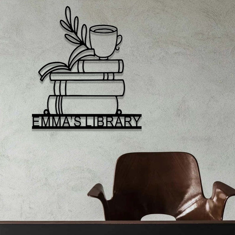 Personalized Books Metal Sign,Bookshelf Sign,Custom Library Sign,Bookworm Sign,Book Club Decor,Reading Room Sign,Books Metal Wall Art